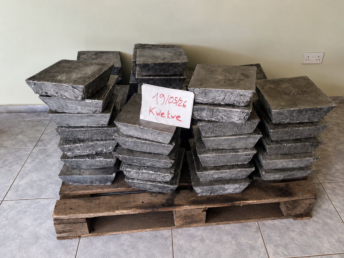Stacked antimony ingots, 99.7 percent purity, Kwekwe, Zimbabwe